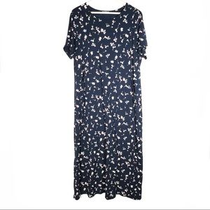 J. Jill Navy blue floral short sleeve maxi casual shift dress with pockets sz XL